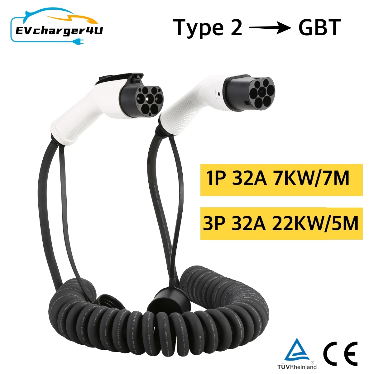 EVcharger4U 5M/7M Spiralny kab – Ev Charger Type 2 22Kw 32A 3 Phase recenzja i cena