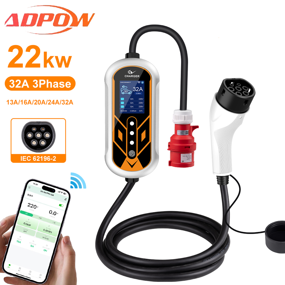 ADPOW Przenośne ładowarki EV 3 – Ev Charger Type 2 22Kw 32A 3 Phase recenzja i cena